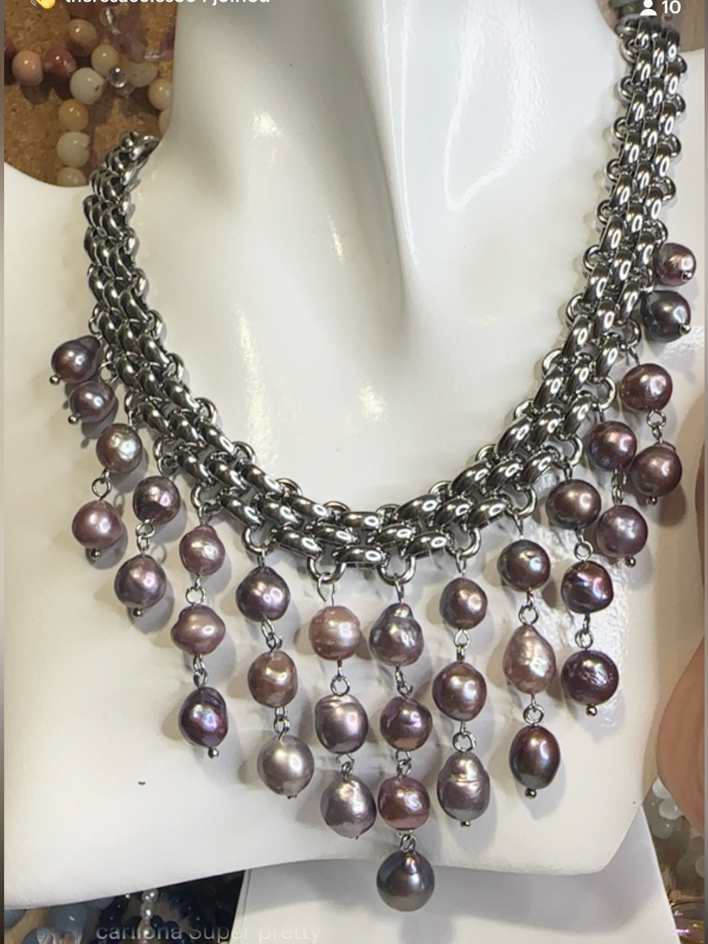 Luxury Iridescent Purple Genuine Pearl Fringe Chain Necklace